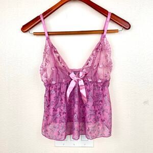 Womens Camisole Sz L Babydoll Fairy Coquette Lace Mesh Sheer Stretchy Dainty